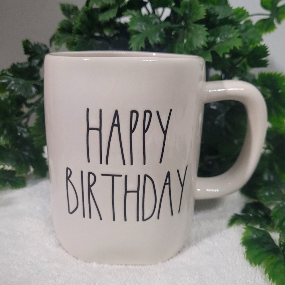 Rae Dunn White Artisan Mug.Happy Birthday mug